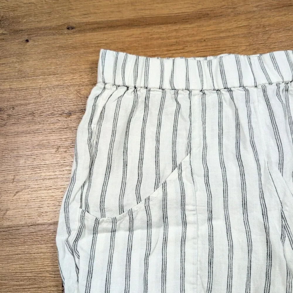 Quince European Linen Tapered Ankle Pants Women S White Striped Resort Coastal